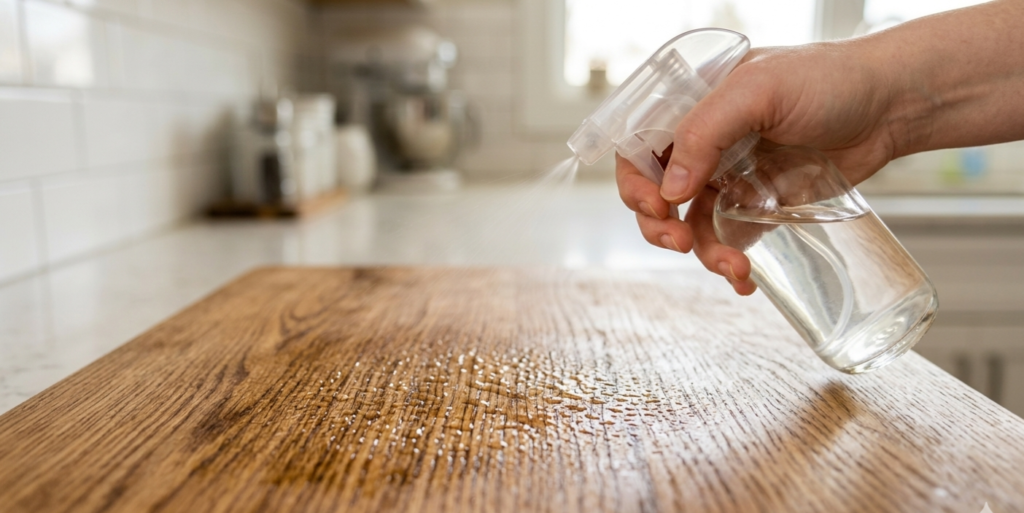 disinfect wooden cutting board with white vinegar spray after raw meat
