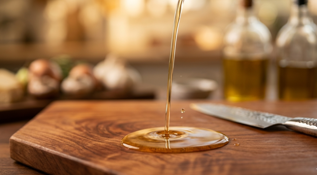 best oil for cutting boards 2026 test pouring food grade mineral oil on cherry wood